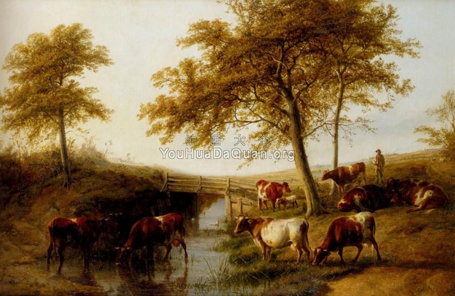 Cattle Resting By A Brook - 托马斯·辛德尼·库珀